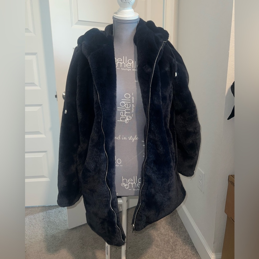 Carolina Belle Dark Blue Faux Fur Jacket